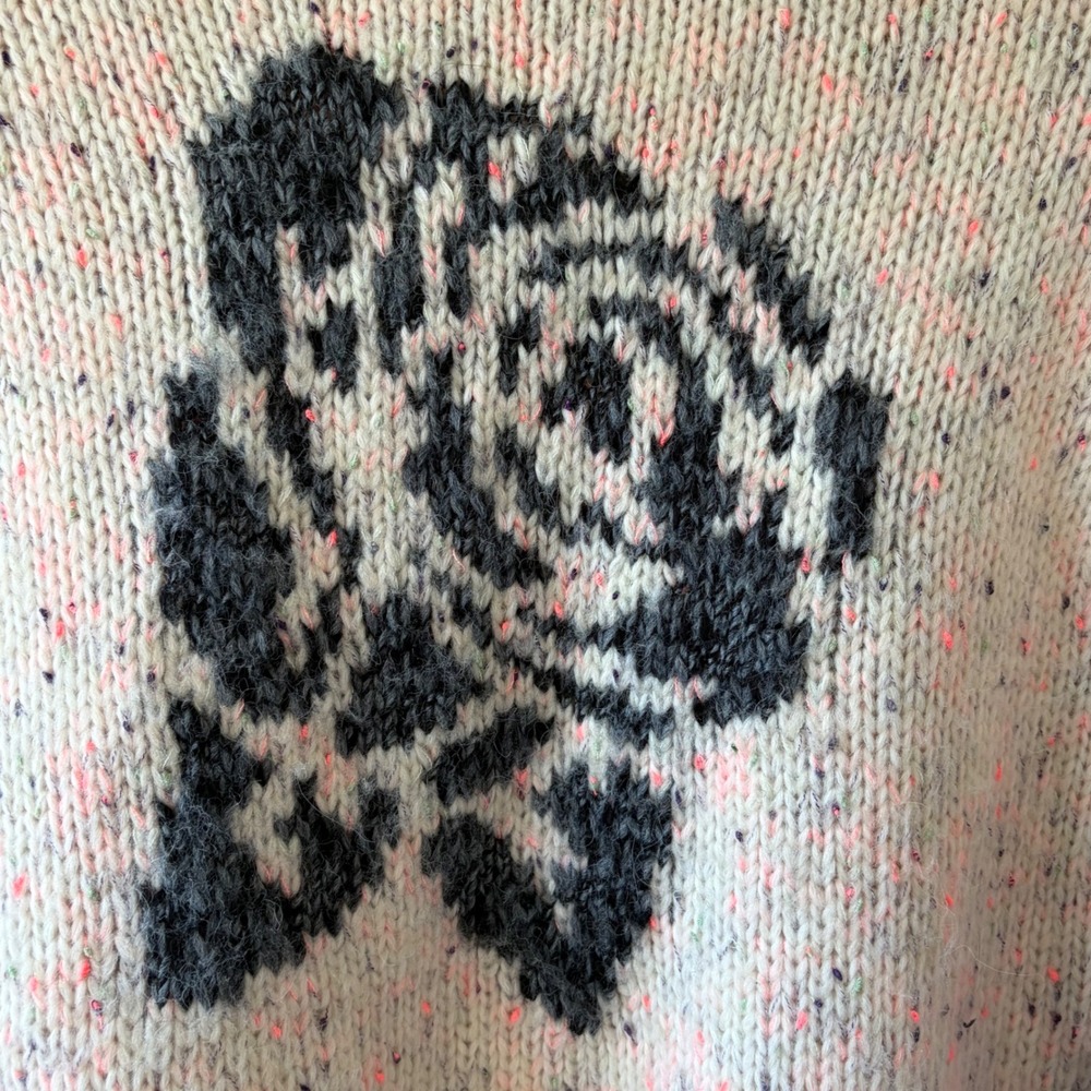 Kimchi Blue Rose Intarsia Confetti Knit Mock Neck Sweater Cream Pink Small - Picture 3 of 5